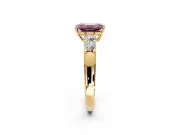 5 Stone Engagement Ring Setting for Fancy Pink Emerald Cut Center with Plain Band and Prong Head in Yellow Gold