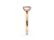 Hidden Halo Engagement Ring Setting for Fancy Pink Radiant Cut Center with Thin Rounded Band and Prong Head in Rose Gold