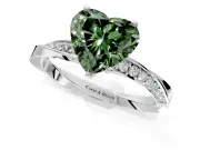 Side Accent Engagement Ring Setting for Fancy Green Heart-Shaped Center with Accent Shoulders and Prong Head in Sterling Silver