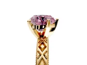 Solitaire Engagement Ring Setting for Fancy Pink Heart-Shaped Center with Milgrain X Pattern Band and Prong Head in Yellow Gold