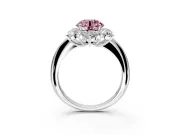 Small-Accent Cluster Halo Engagement Ring Setting for Fancy Pink Round Cut Center with Plain Band and Prong Head in Sterling Silver