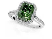 Halo Engagement Ring Setting for Fancy Green Radiant Cut Center with Pave Accents, Heart Basket and Prong Head in Platinum