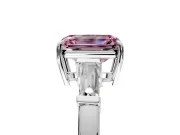 3 Stone Engagement Ring Setting for Fancy Pink Emerald Cut Center with Baguette Accents and Prong Head in Platinum