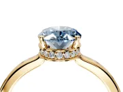 Hidden Halo Engagement Ring Setting for Fancy Blue Oval Center with Wide Flat Plain Band and Prong Head in Yellow Gold