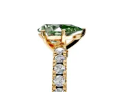 Solitaire Engagement Ring Setting for Fancy Green Pear-Shaped Center with Single Row Accent Band and Prong Head in Yellow Gold