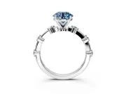 Solitaire Engagement Ring Setting for Fancy Blue Round Cut Center with Bezel Station Band and Prong Head in Sterling Silver