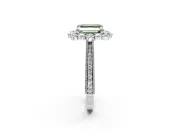Milgrain Halo Engagement Ring Setting for Fancy Green Asscher Cut Center with Bezel Point Accents and Prong Head in Platinum