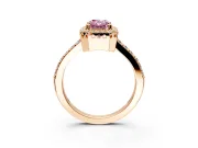 Halo Engagement Ring Setting for Fancy Pink Radiant Cut Center with Inner Milgrain Border and Prong Head in Rose Gold