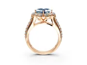 Large Accent Halo Engagement Ring Setting for Fancy Blue Asscher Cut Center with Pave Split Shank and Prong Head in Rose Gold