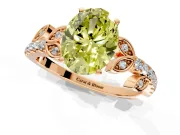 Leaf Motif Engagement Ring Setting for Fancy Yellow Oval Center with Pave Band and Prong Head in Rose Gold