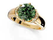 Solitaire Engagement Ring Setting for Fancy Green Round Cut Center with Wide Band, Pave Collar and Prong Head in Yellow Gold