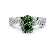 Solitaire Engagement Ring Setting for Fancy Green Oval Center with Bar-Station Pave Twist and Prong Head in Platinum