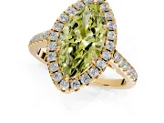 Halo Engagement Ring Setting for Fancy Yellow Marquise Center with Raised Halo, Pave Band and Prong Head in Yellow Gold