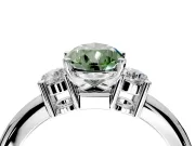 3 Stone Engagement Ring Setting for Fancy Green Pear-Shaped Center with Wide Plain Band and Prong Head in Platinum