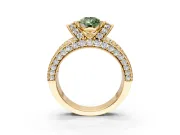 Pave Engagement Ring Setting for Fancy Green Pear-Shaped Center with Curved Accent Rows, Openwork and Prong Head in Yellow Gold