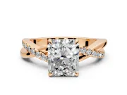 Crossover Engagement Ring Setting for Radiant Cut Center with Pave and Plain Strands and Prong Head in Rose Gold