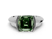 Tension Engagement Ring Setting for Fancy Green Asscher Cut Center with Wide Tapered Band and Tension Head in White Gold