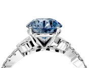 Leaf Motif Engagement Ring Setting for Fancy Blue Round Cut Center with Pave Band and Prong Head in Platinum