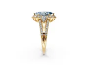 Halo Engagement Ring Setting for Fancy Blue Marquise Center with Two-Strand Split Shank and Prong Head in Yellow Gold