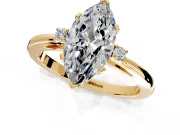 3 Stone Engagement Ring Setting for Marquise Center with Low-Set Round Cut Accents and Prong Head in Yellow Gold