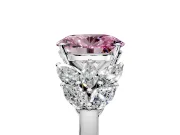 Leaf Cluster Engagement Ring Setting for Fancy Pink Oval Center with Marquise Accents and Prong Head in Platinum
