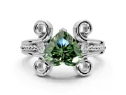 Solitaire Engagement Ring Setting for Fancy Green Heart-Shaped Center with Twisted Band and Scroll Prong Head in Platinum