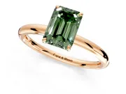Low-Set Solitaire Engagement Ring Setting for Fancy Green Emerald Cut Center with Thin Plain Band and Prong Head in Rose Gold