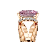 Halo Engagement Ring Setting for Fancy Pink Radiant Cut Center with Rope Twist Split Shank and Prong Head in Rose Gold