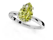 Solitaire Engagement Ring Setting for Fancy Yellow Pear-Shaped Center with Fine Wire Band and Prong Head in Platinum
