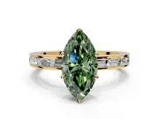 Solitaire Engagement Ring Setting for Fancy Green Marquise Center with Channel Baguette Band and Prong Head in Yellow Gold