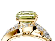 Halo Engagement Ring Setting for Fancy Yellow Asscher Cut Center with Marquise and Pave Bypass Band and Prong Head in Yellow Gold