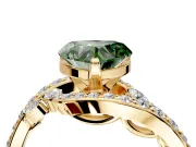 Solitaire Engagement Ring Setting for Fancy Green Heart-Shaped Center with Pave Bypass Twist Band and Prong Head in Yellow Gold