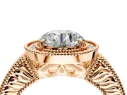 Milgrain Halo Engagement Ring Setting for Round Cut Center with Pave Band and Prong Head in Rose Gold