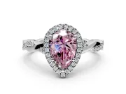 Halo Engagement Ring Setting for Fancy Pink Pear-Shaped Center with Pave and Plain Twist Band and Prong Head in Sterling Silver