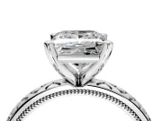 Solitaire Engagement Ring Setting for Princess Cut Center with Milgrain X Pattern Band and Prong Head in Platinum