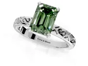 Solitaire Engagement Ring Setting for Fancy Green Emerald Cut Center with Scrollwork Band and Prong Head in White Gold