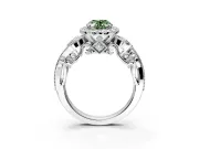 Milgrain Halo Engagement Ring Setting for Fancy Green Oval Center with Shoulder Bezels and Prong Head in Platinum