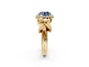 Halo Engagement Ring Setting for Fancy Blue Round Cut Center with Floral Band and Prong Head in Yellow Gold