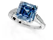 Cathedral Engagement Ring Setting for Fancy Blue Asscher Cut Center with Antique-Style Pave Band and Prong Head in Sterling Silver