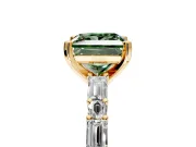 Baguette Engagement Ring Setting for Fancy Green Princess Cut Center with Alternating Bar-Set Band and Prong Head in Yellow Gold