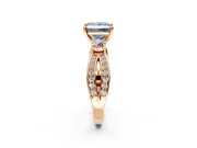 3 Stone Engagement Ring Setting for Fancy Blue Princess Cut Center with Pave Twist Band and Prong Head in Rose Gold