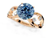 Solitaire Engagement Ring Setting for Fancy Blue Round Cut Center with Criss-Cross Accent Band and Prong Head in Rose Gold