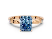 Solitaire Engagement Ring Setting for Fancy Blue Radiant Cut Center with Carved Leaf Shoulders and Prong Head in Rose Gold