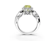 Milgrain Halo Engagement Ring Setting for Fancy Yellow Cushion Cut Center with Shoulder Bezels and Prong Head in White Gold
