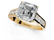 Solitaire Engagement Ring Setting for Asscher Cut Center with Round Cut Channel Band and Prong Head in Yellow Gold