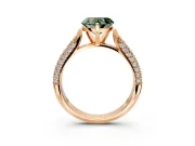 Solitaire Engagement Ring Setting for Fancy Green Heart-Shaped Center with Multi-Row Accents and Prong Head in Rose Gold