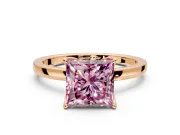 Solitaire Engagement Ring Setting for Fancy Pink Princess Cut Center with Thin Rounded Plain Band and Prong Head in Rose Gold