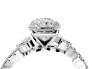 Leaf Motif Engagement Ring Setting for Radiant Cut Center with Pave Band and Prong Head in Sterling Silver