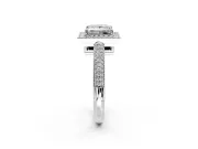Milgrain Halo Engagement Ring Setting for Princess Cut Center with Three-Sided Pave Band and Prong Head in Platinum