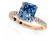 Solitaire Engagement Ring Setting for Fancy Blue Radiant Cut Center with Band of Accents and Prong Head in Rose Gold
